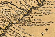 A portion of Herman Molls map of Carolina, 1732.