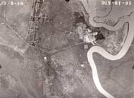 A 1949 aerial photograph of Dean hall Plantation.  Old rice fields are visible in the top left and right.